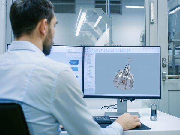 uomo di spalle che progetta al computer